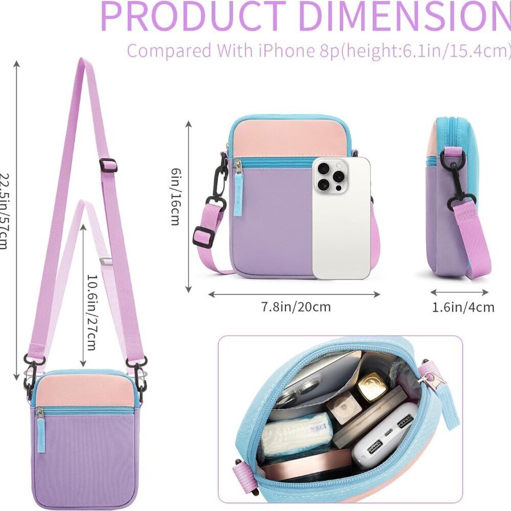 Kids Colorblock Crossbody Purse for Girls, Compact 7.8-inch, Zipper Closure - Picture 4 of 8